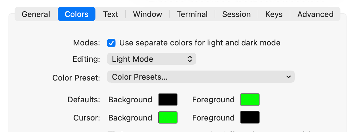 プロファイル設定(Window・Colors・General)