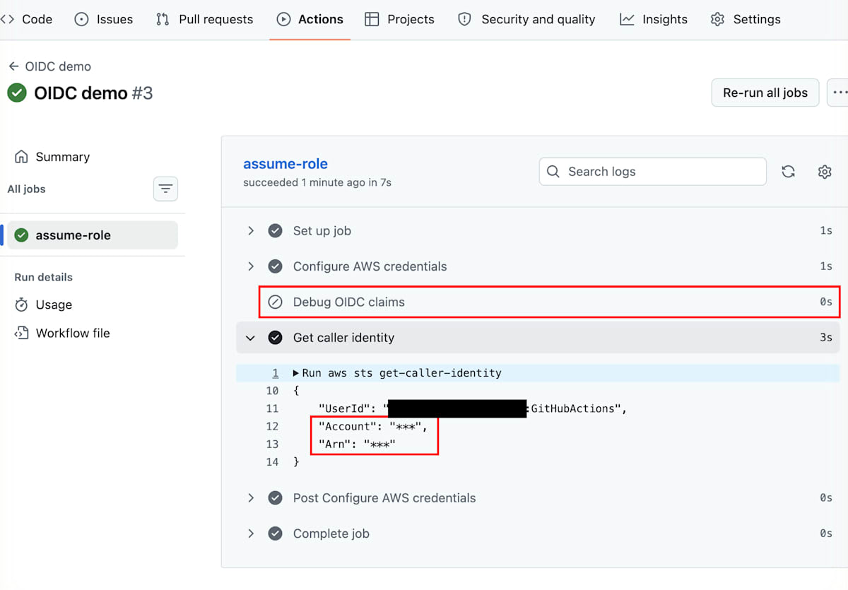 認証に成功したGet caller identityのログ