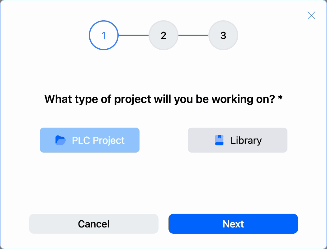 プロジェクトの種類を選ぶダイアログ。PLC ProjectとLibraryの2択