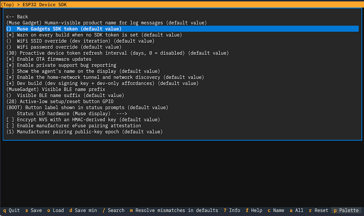 Muse Gadgets SDK tokenの設定項目