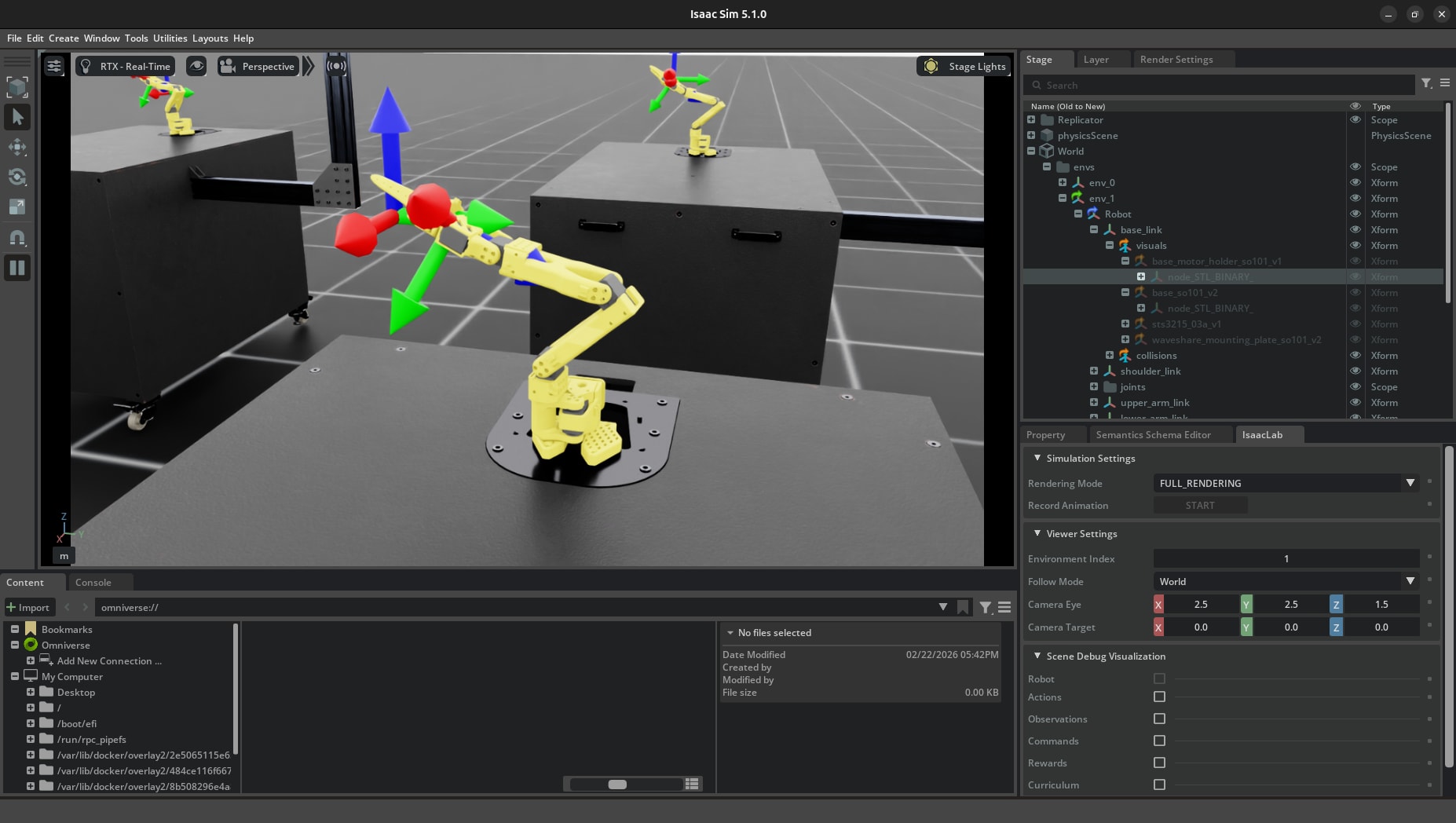 学習済みポリシーで目標位置に向かう SO-ARM101(4 環境並列)