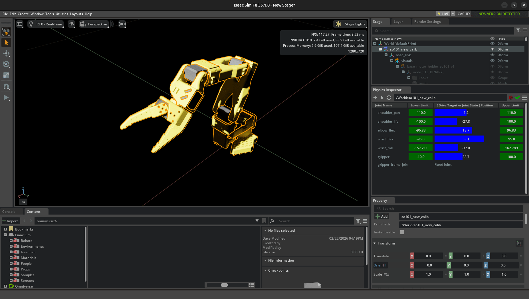 Physics Inspector でジョイントを操作している様子