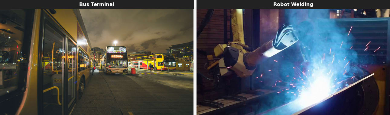 Image2World の入力画像（左: バスターミナル / 右: ロボット溶接）