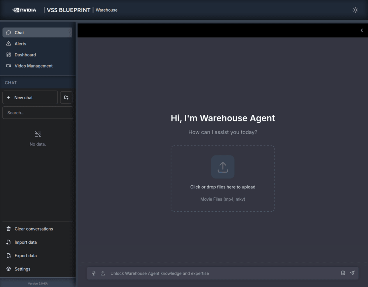 VSS Agent UI — Warehouse Blueprint のチャットインターフェース