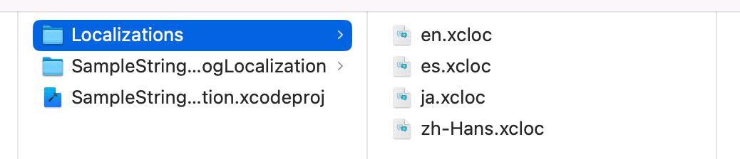 Localizations ディレクトリの Finder 表示