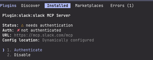 Slack MCP認証選択表示