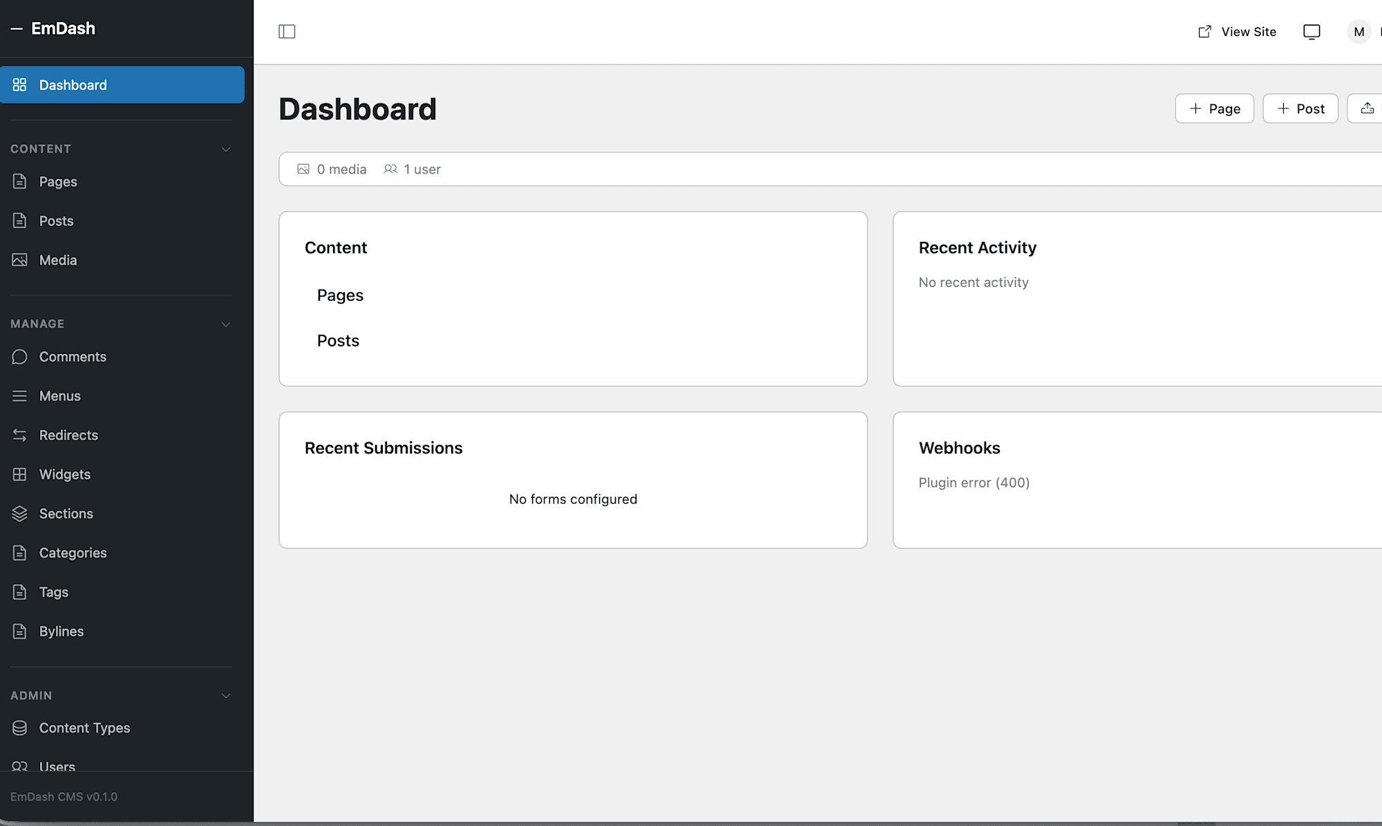 EmDash ダッシュボード