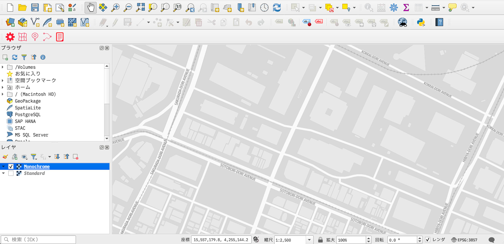 Monochromeスタイルの表示結果