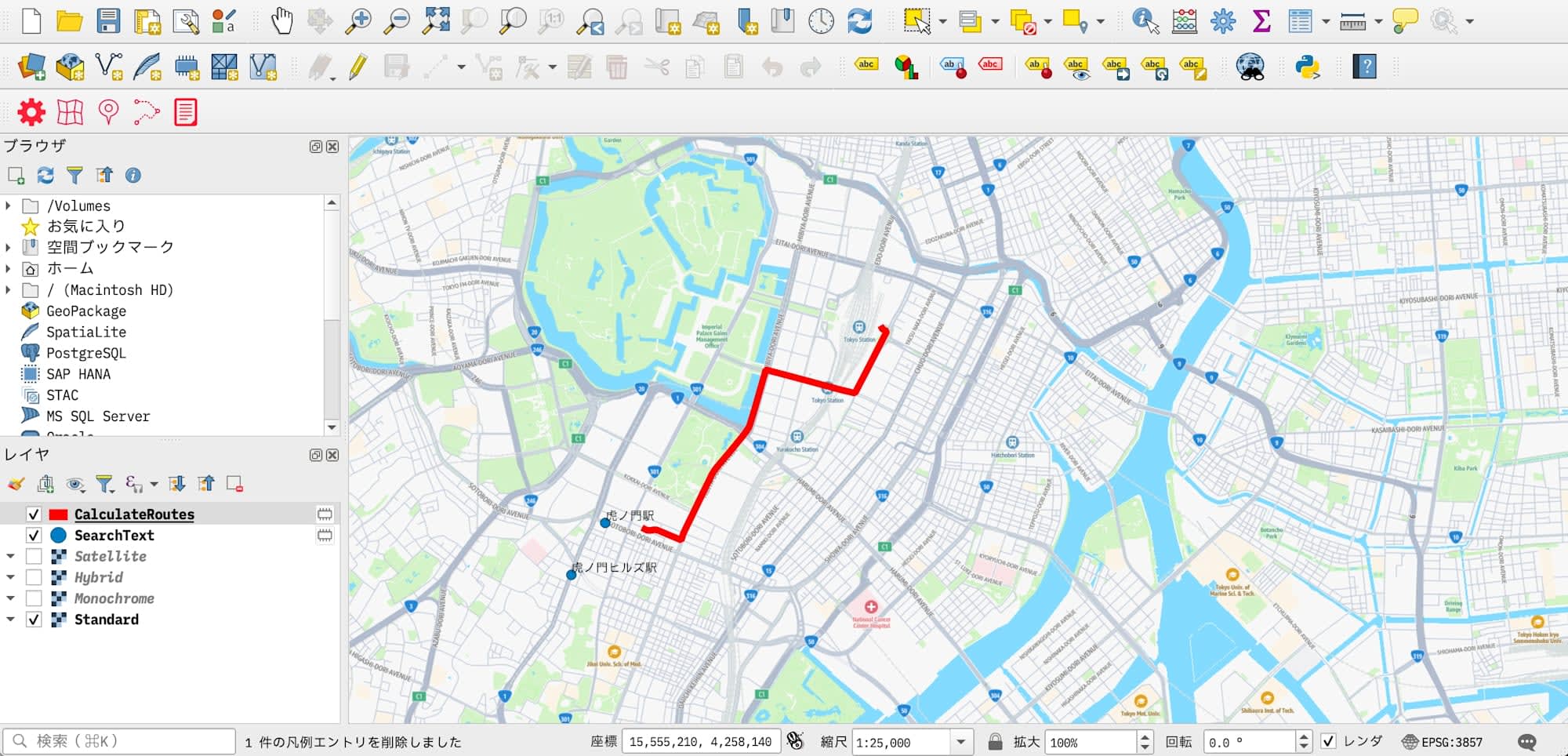 ルート検索結果のラインレイヤー表示