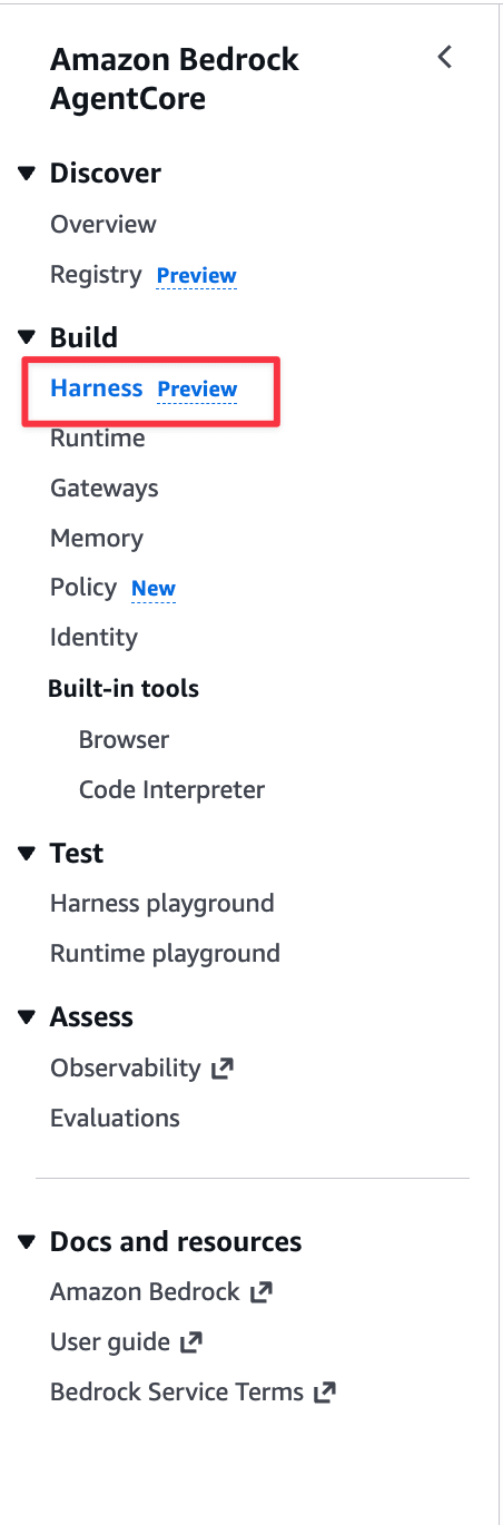 agentcore-console-sidebar-harness
