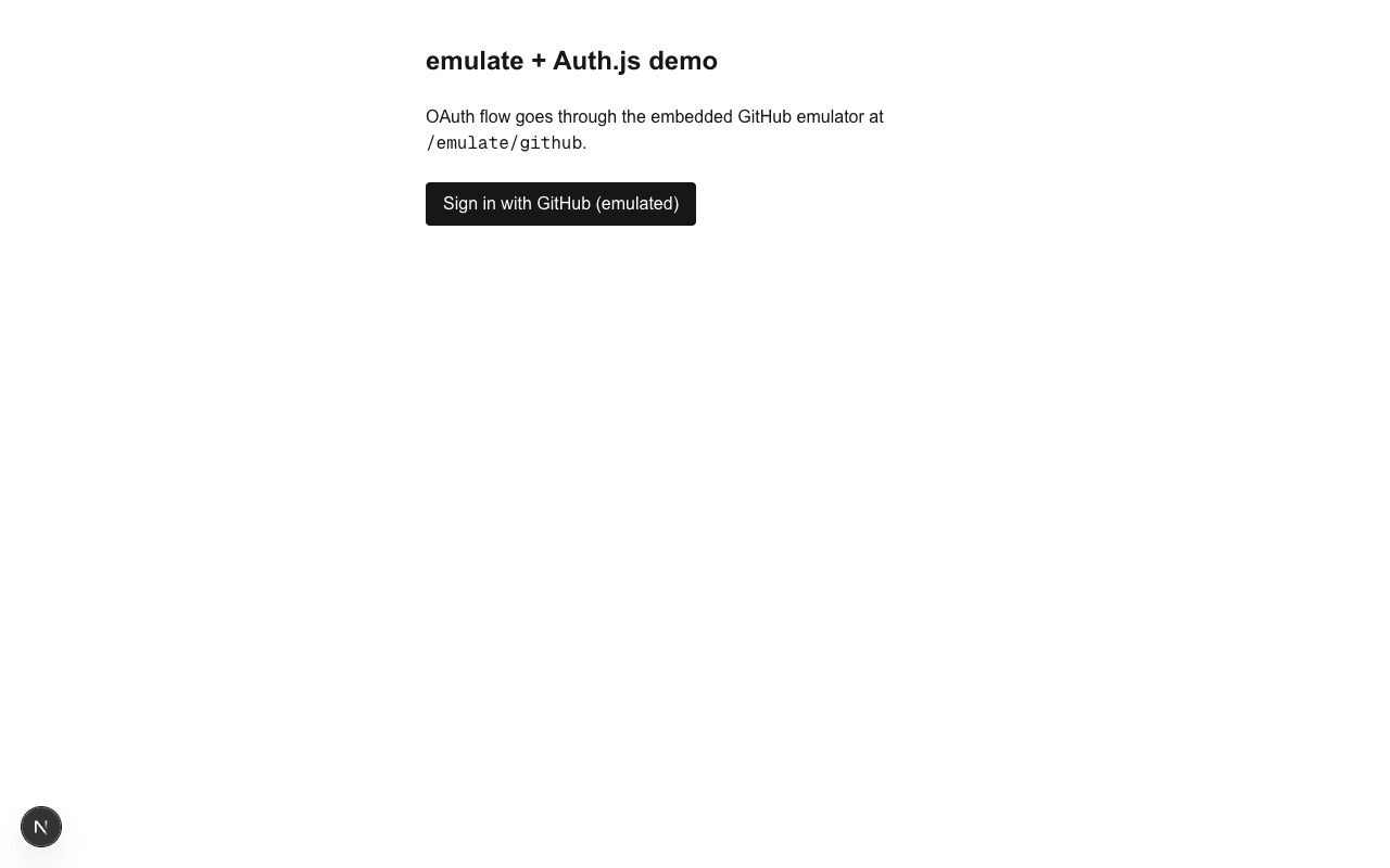 Auth.jsデモのサインアウト状態。Sign in with GitHubボタンだけが置かれている