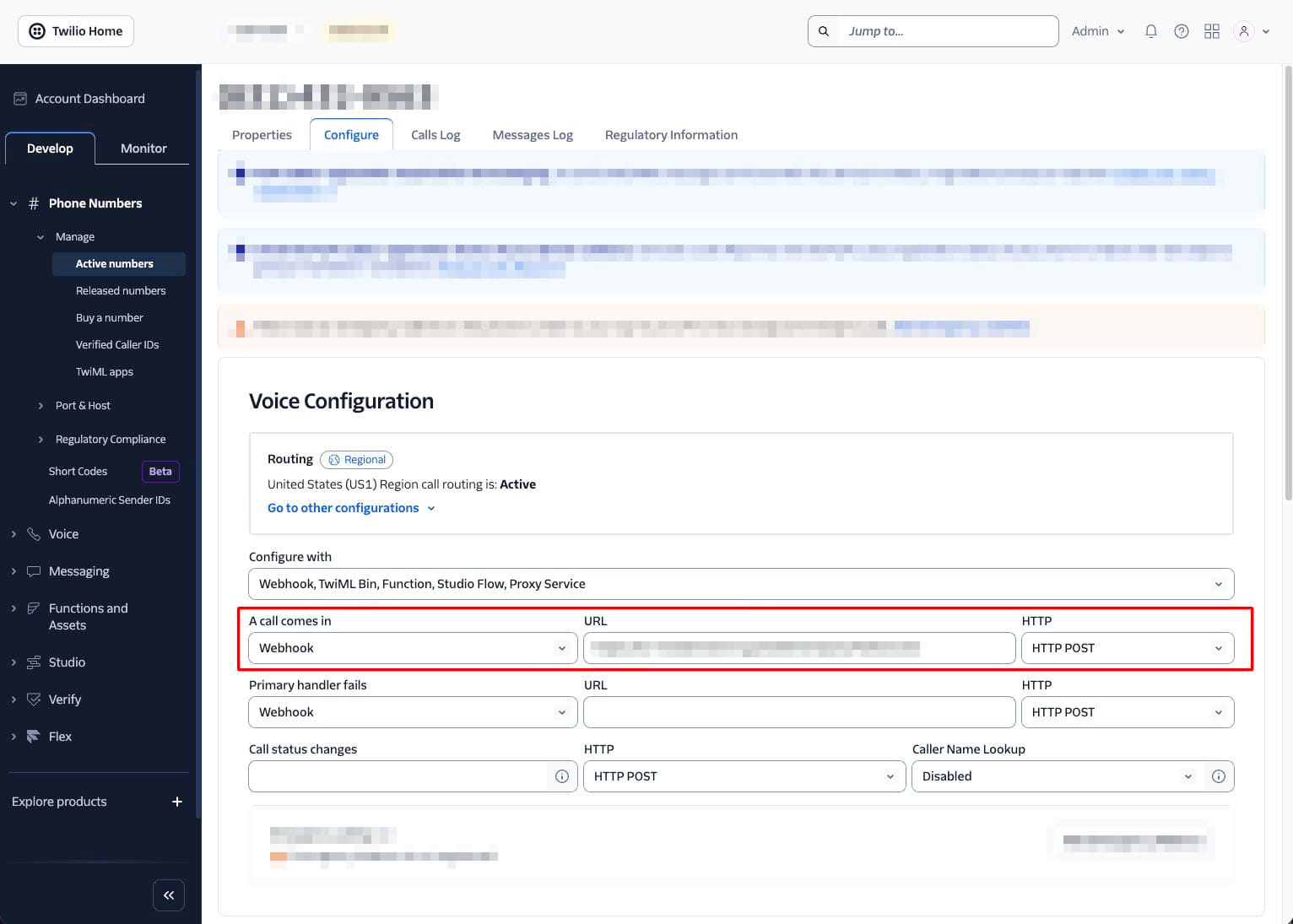 Twilio Console の Voice Configuration