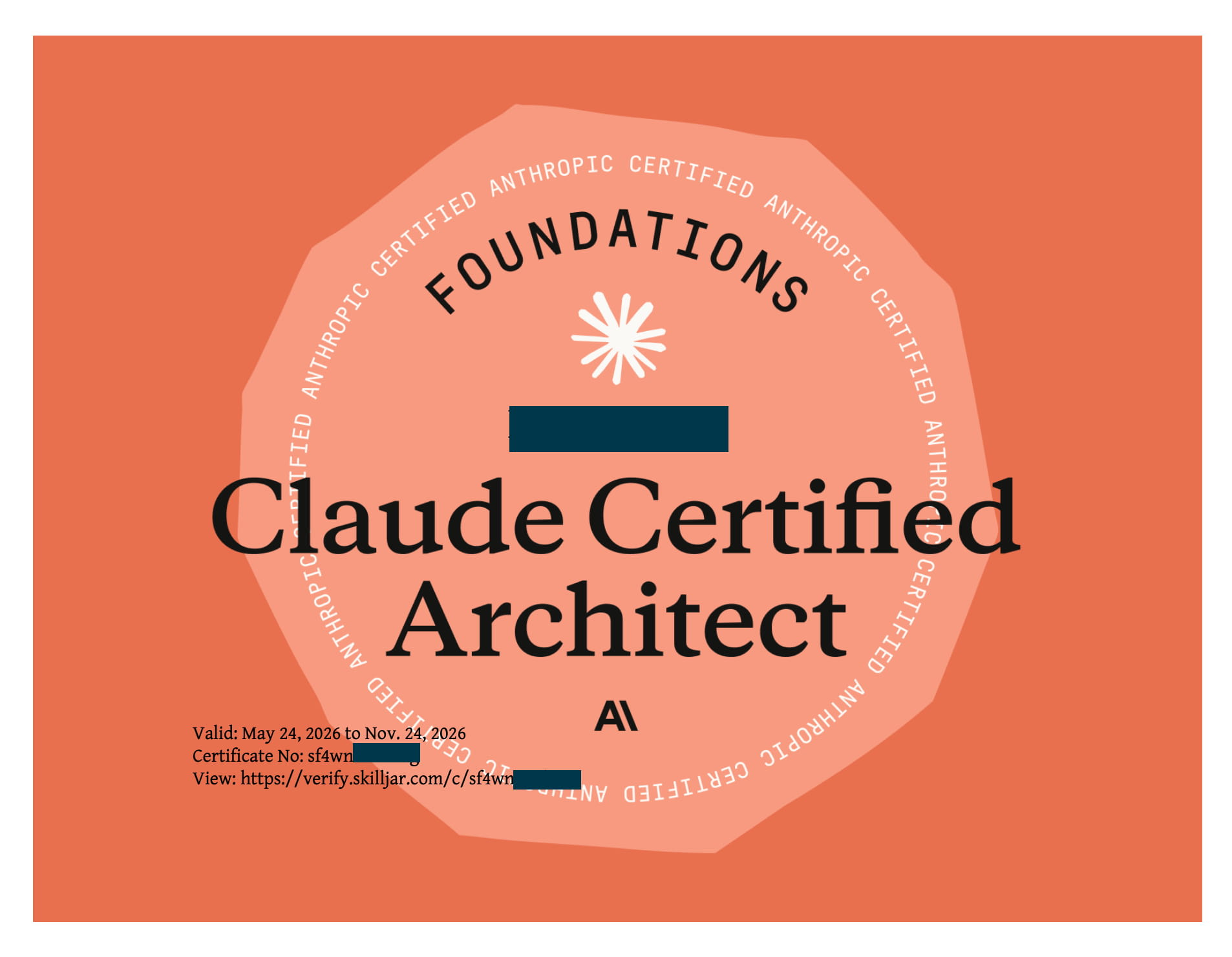 Claude Certified Architect – Foundations の証明書