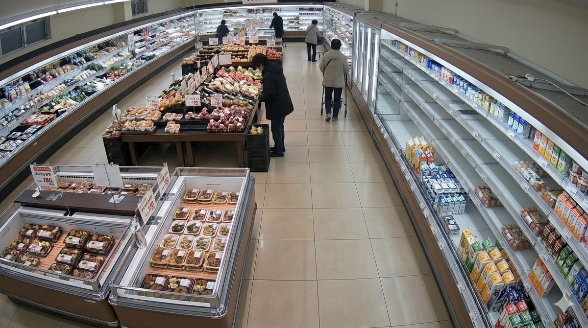 Generative AI material capturing a state where the right side of a dairy shelf is partially sparse