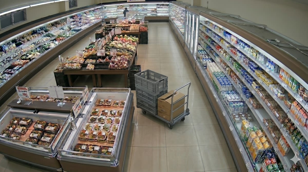 Generative AI material of a scene where a cart is left in the center of the aisle