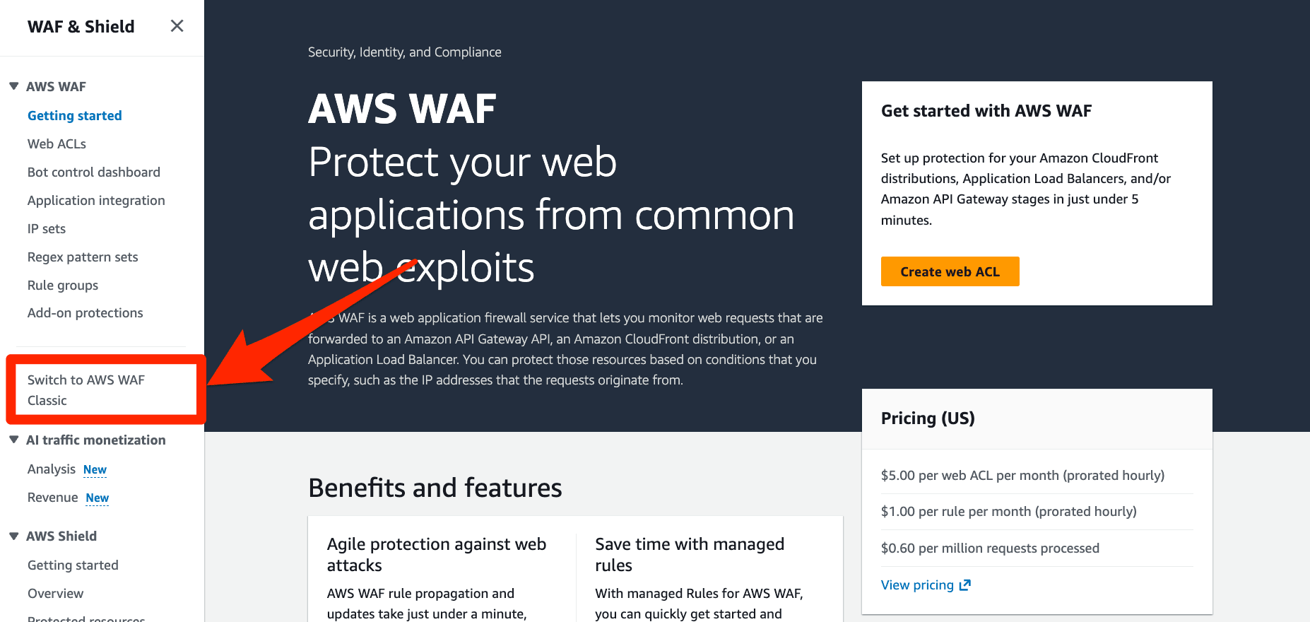 AWS WAF Classic Console Access Method 2