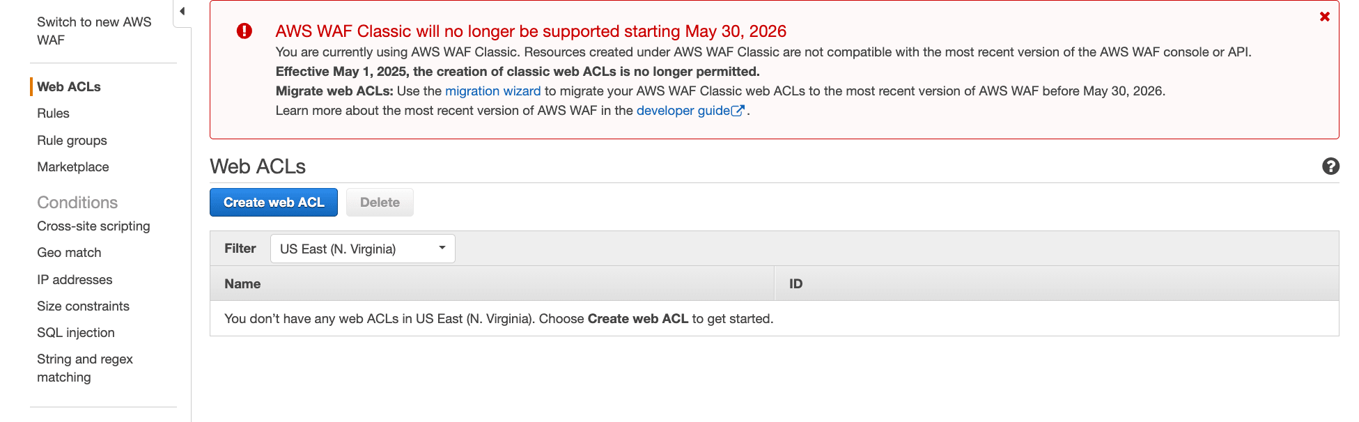 AWS WAF Classic Console Access Method 3