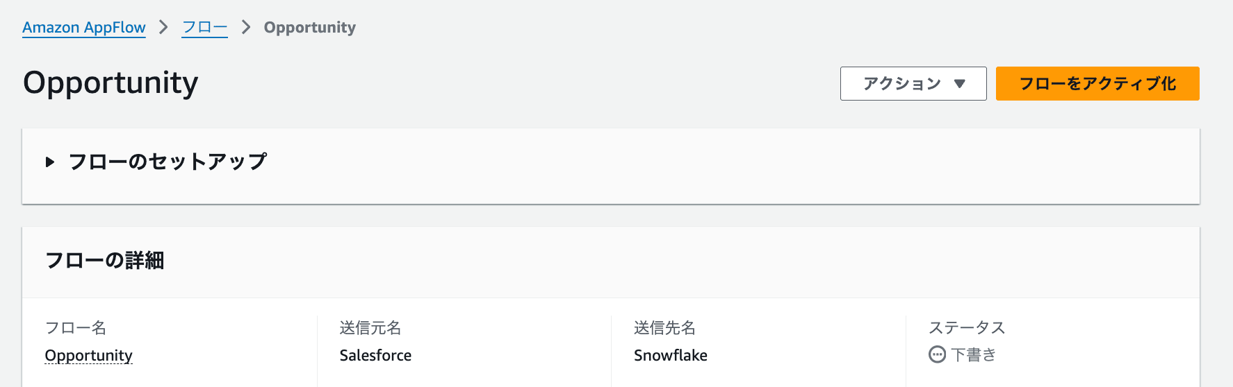 フローをアクティブ化