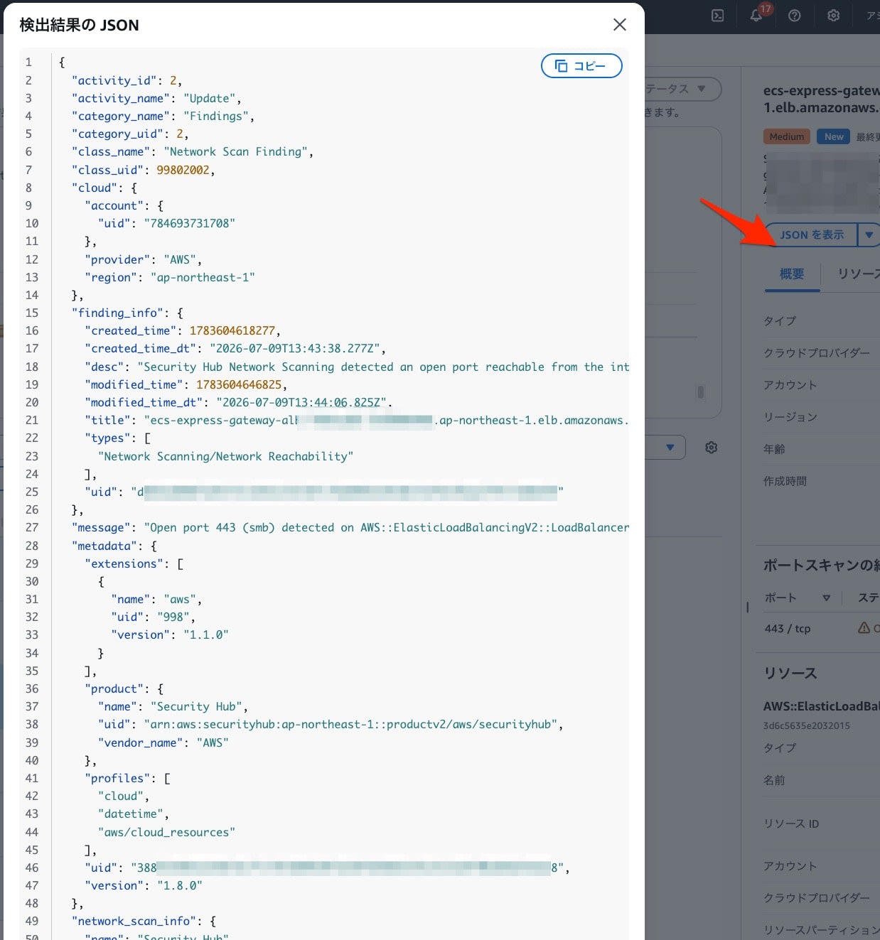Finding JSON表示（コンソール）