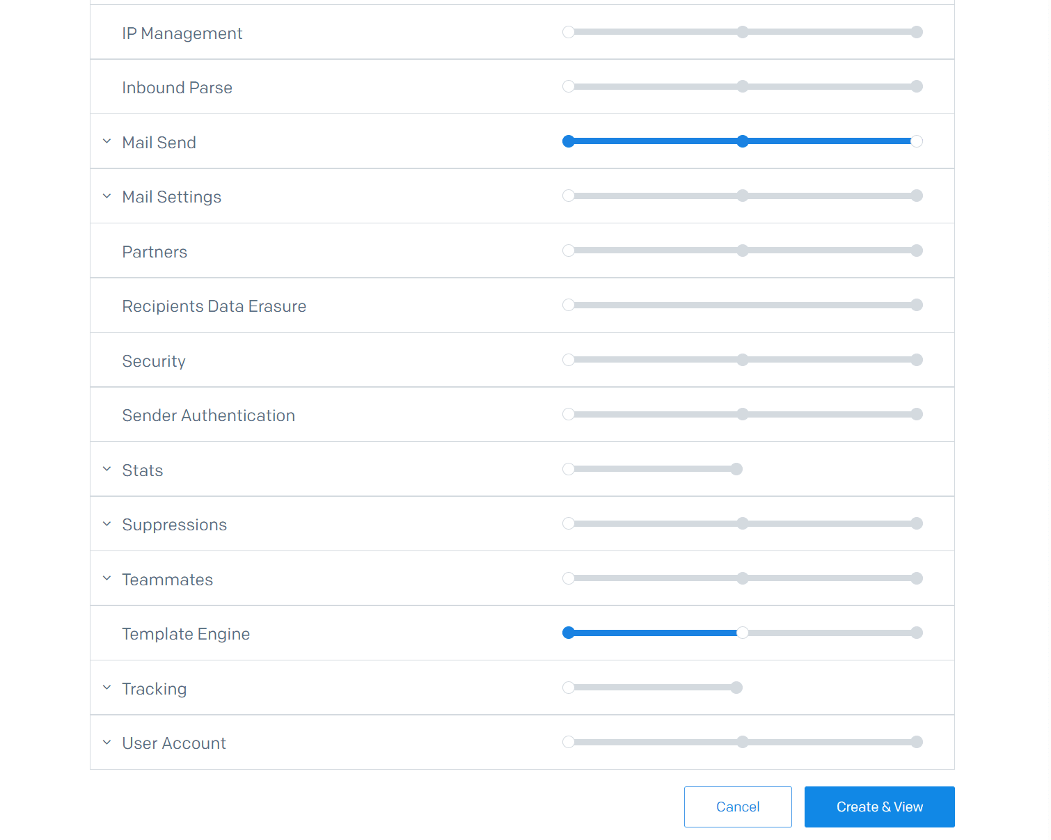 SendGrid APIキー作成画面