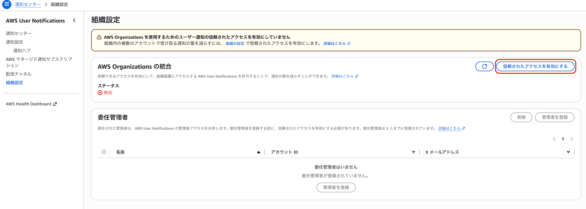AWS User Notifications 信頼されたアクセス有効化手順_3