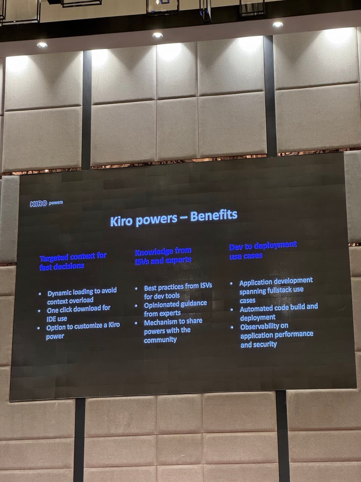 Slide listing Kiro Powers benefits