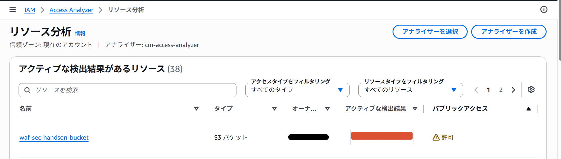 analyzerパブリックアクセス許可