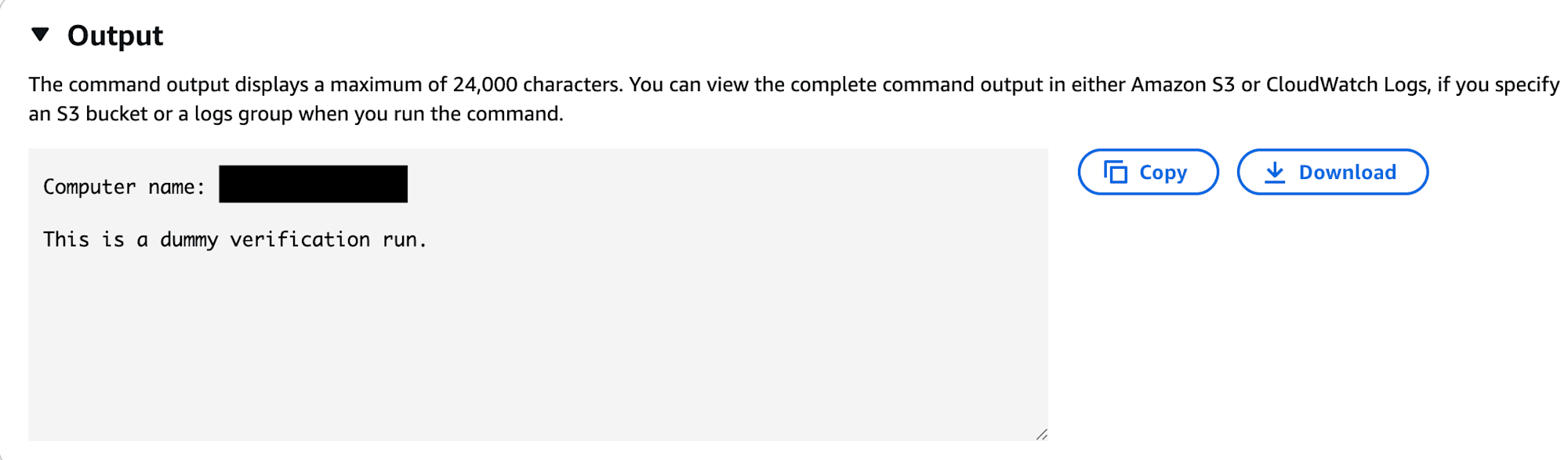 Run Command の実行結果画面