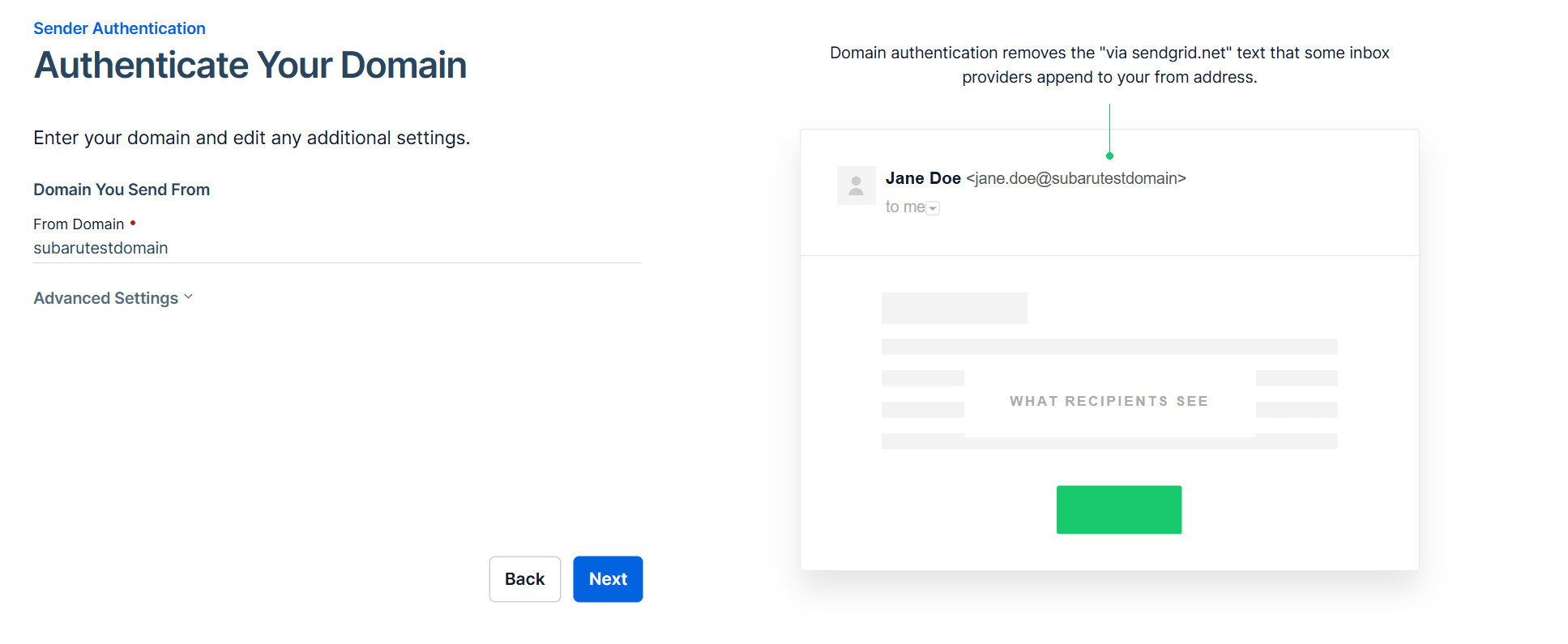 Domain You Send Fromの入力画面
