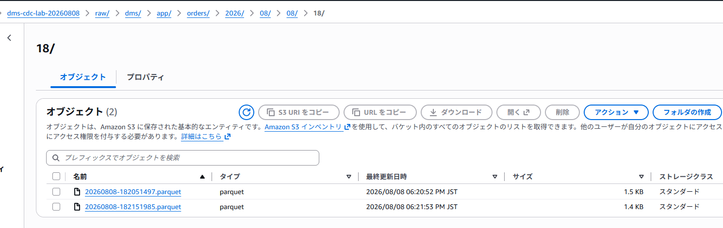 S3 の CDC 出力ファイル