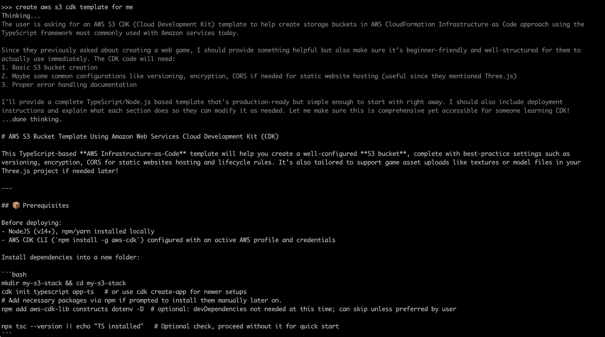 Ollama generating an AWS S3 CDK template