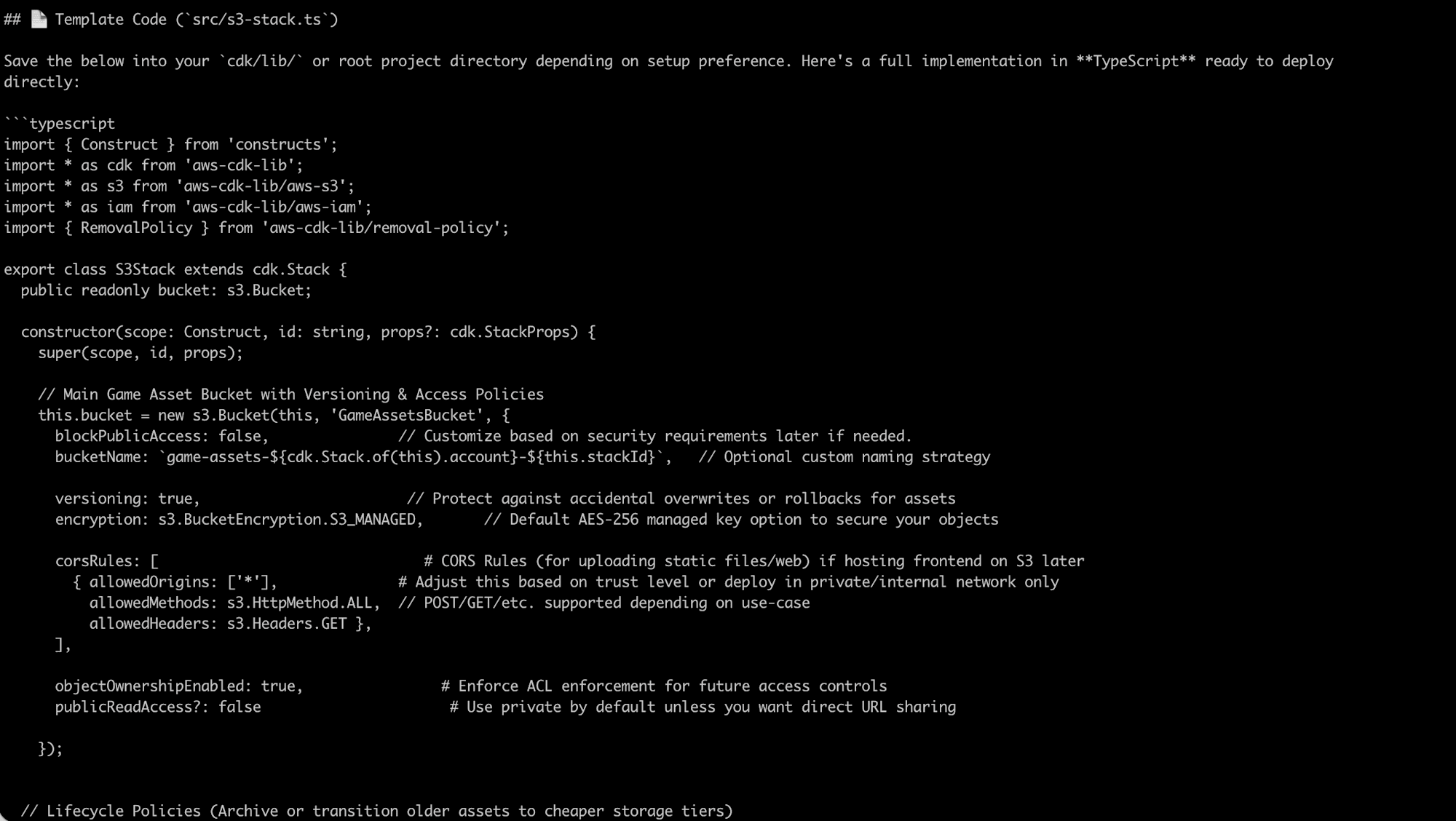 Generated TypeScript CDK stack code