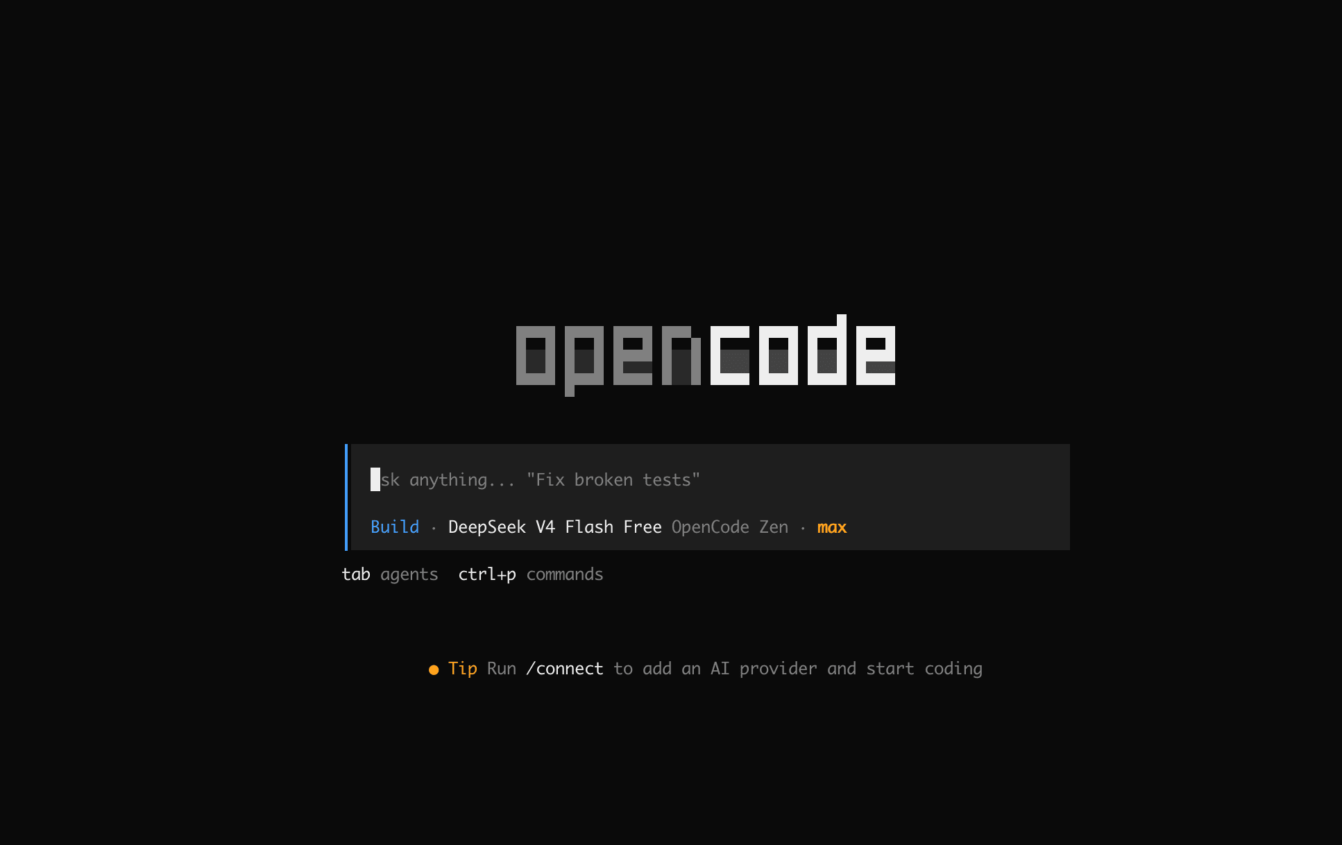 OpenCode terminal UI splash screen