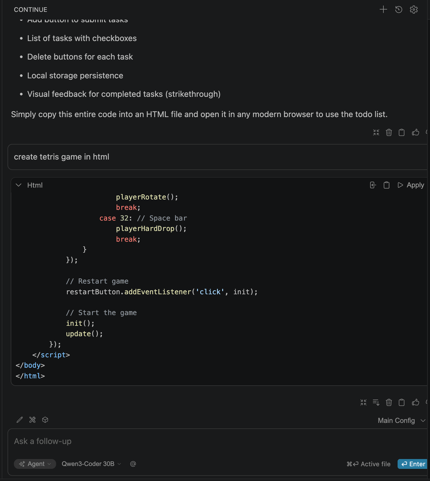 Continue generating a Tetris implementation
