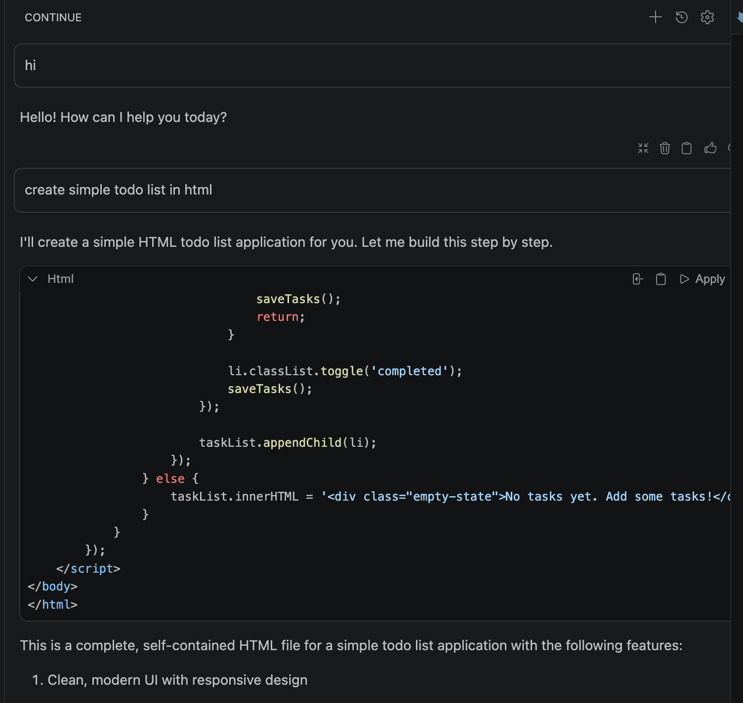 Continue generating a todo list