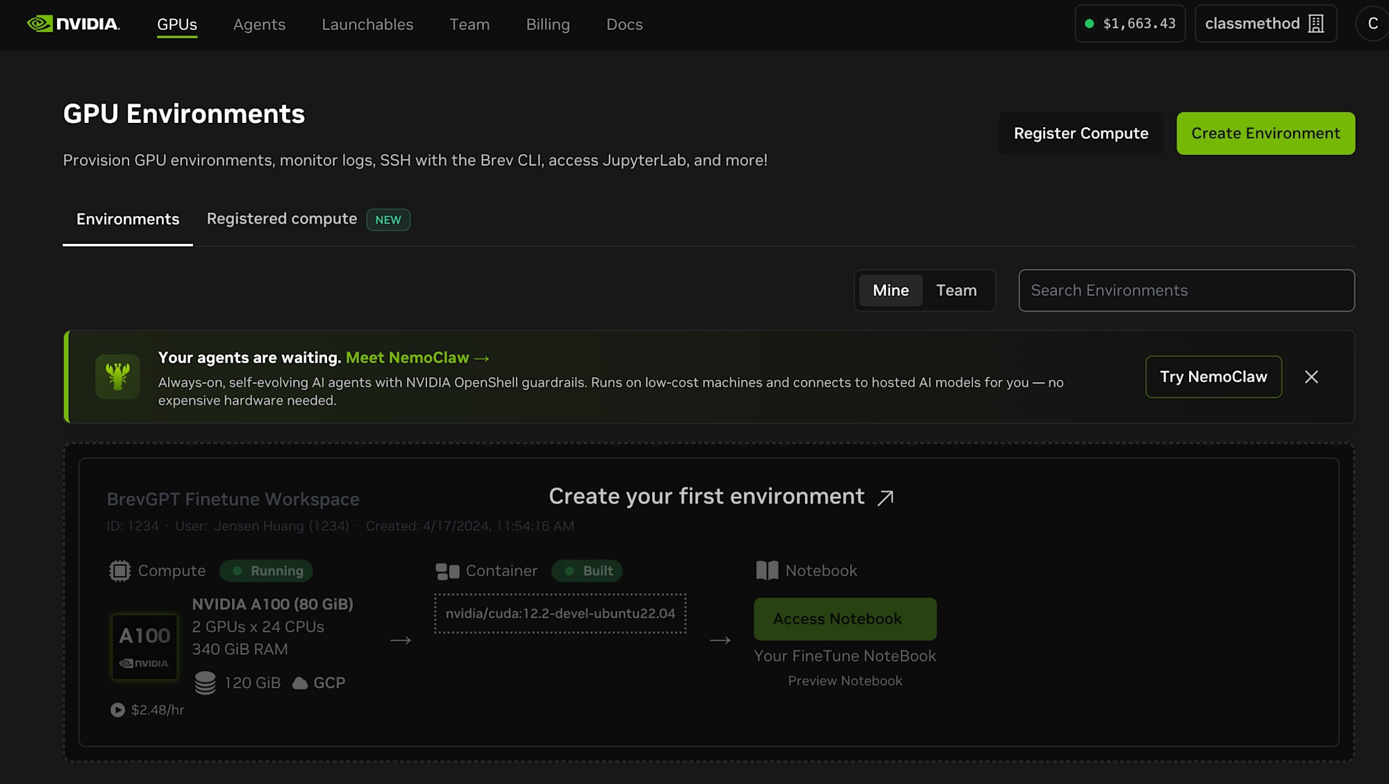 Empty GPU Environments console