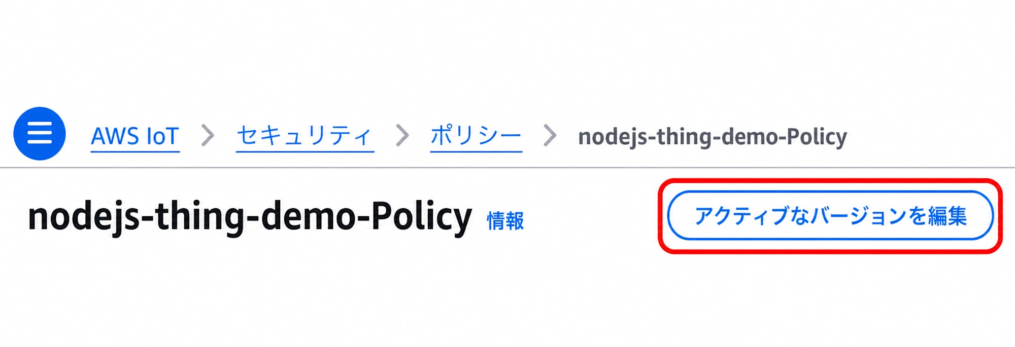 ポリシー詳細画面でアクティブなバージョンを編集する画面