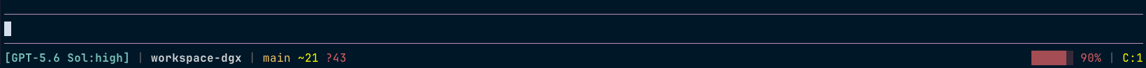 モデルと thinking level、Git の状態、コンテキスト使用率を表示する Focus UI Footer