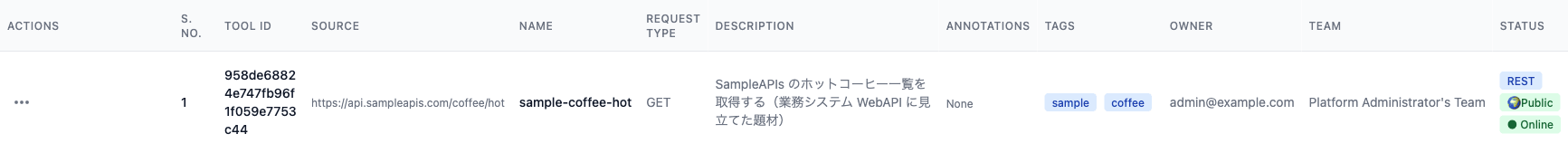 登録されたツールの一覧