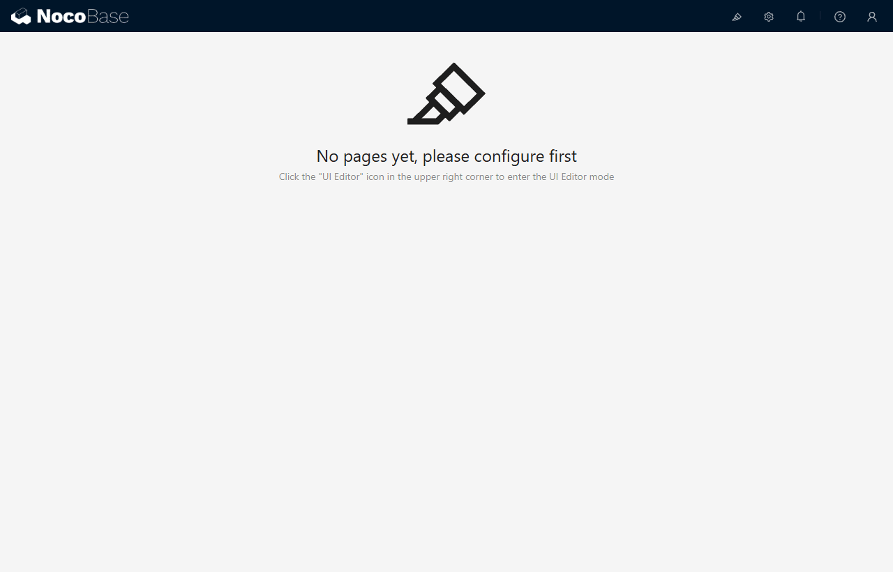 ログイン直後の画面。まだページが無く、UI エディタで設定を始めるよう案内される