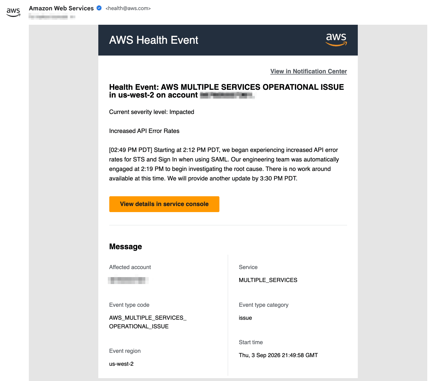 User Notifications Health Event Email Sample 1