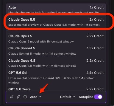 Kiro IDE のモデルセレクターに Claude Opus 5.5 が表示されている