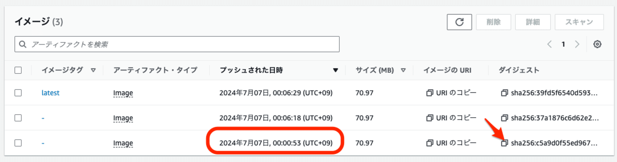 ダイジェスト値の確認