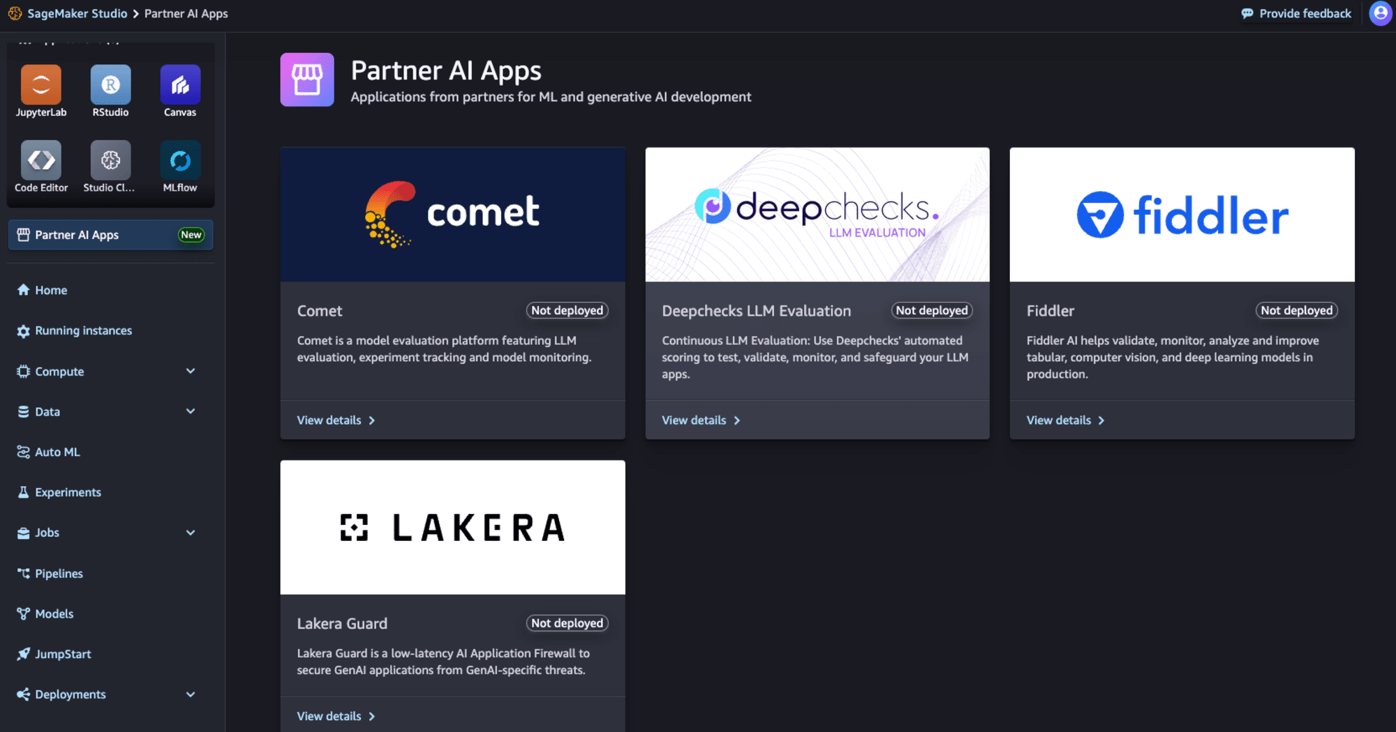 SageMaker Studio Partner AI Appsトップ