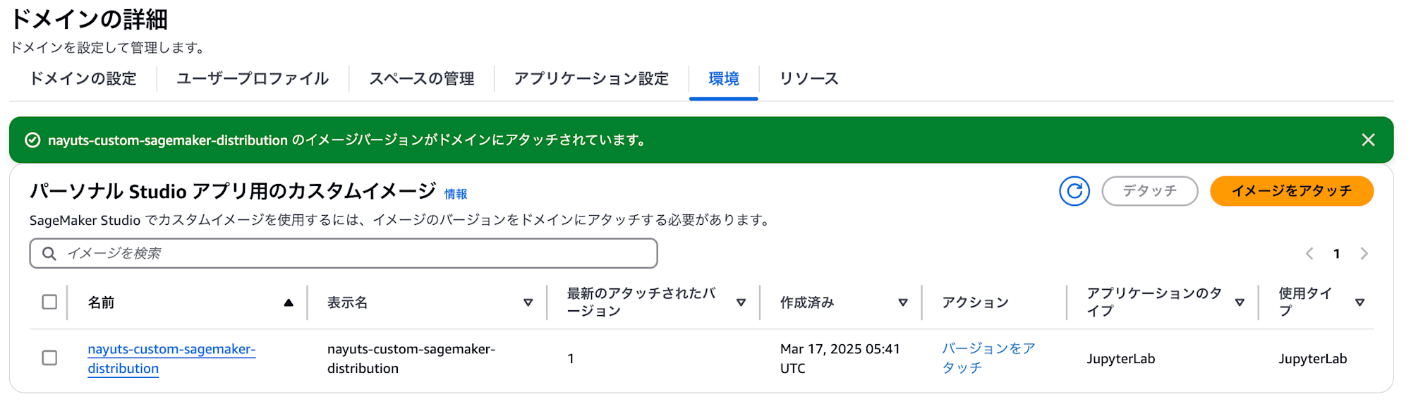 カスタムイメージがアタッチされれば完了