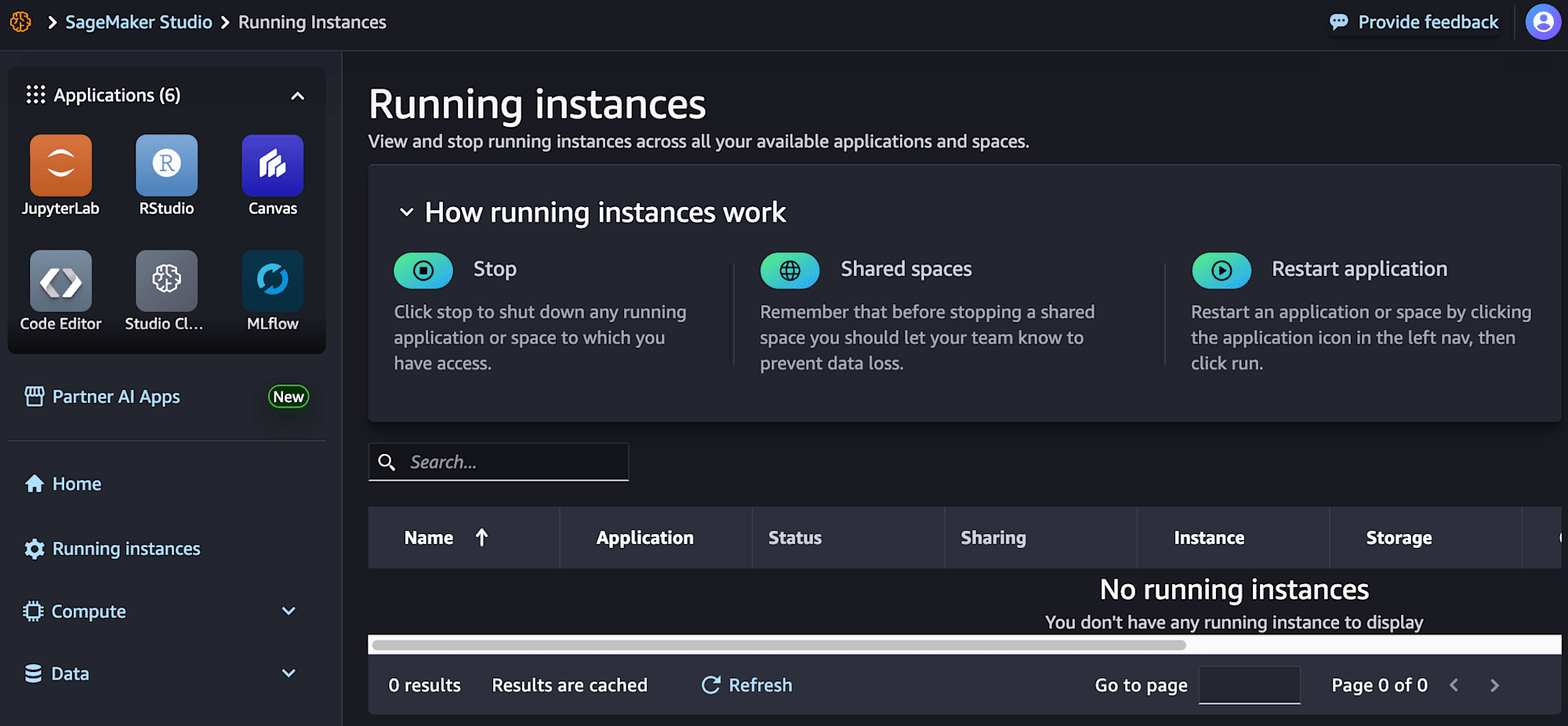 Running Instancesのページ