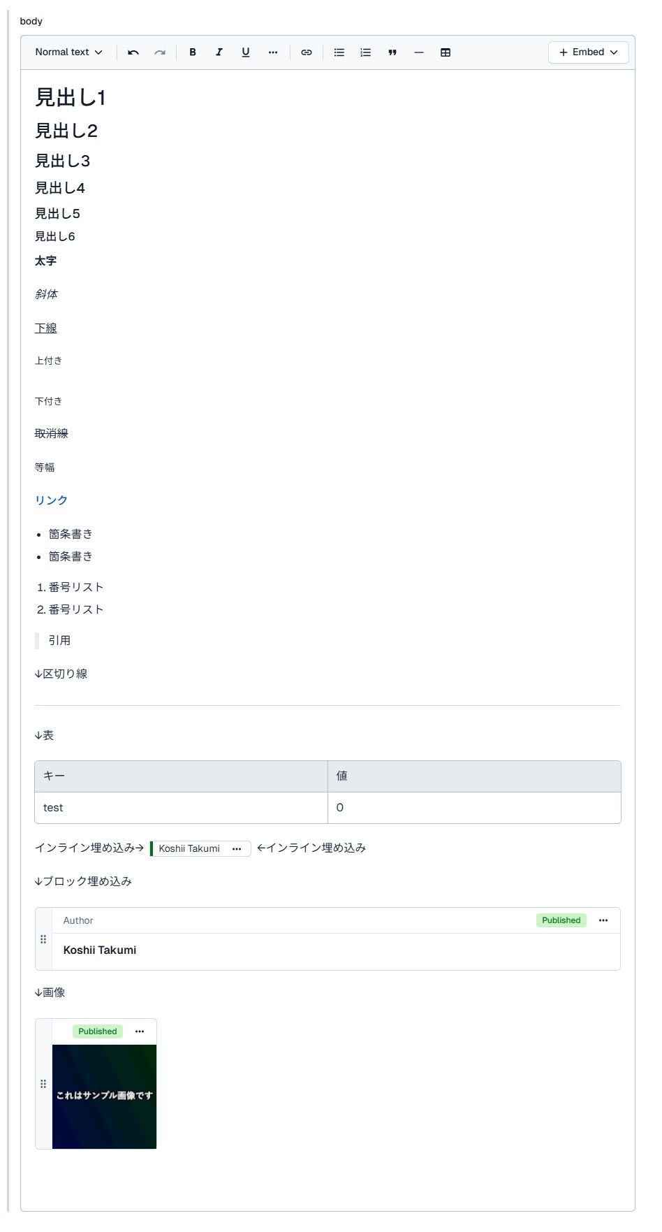 Contentful 標準エディタ画面