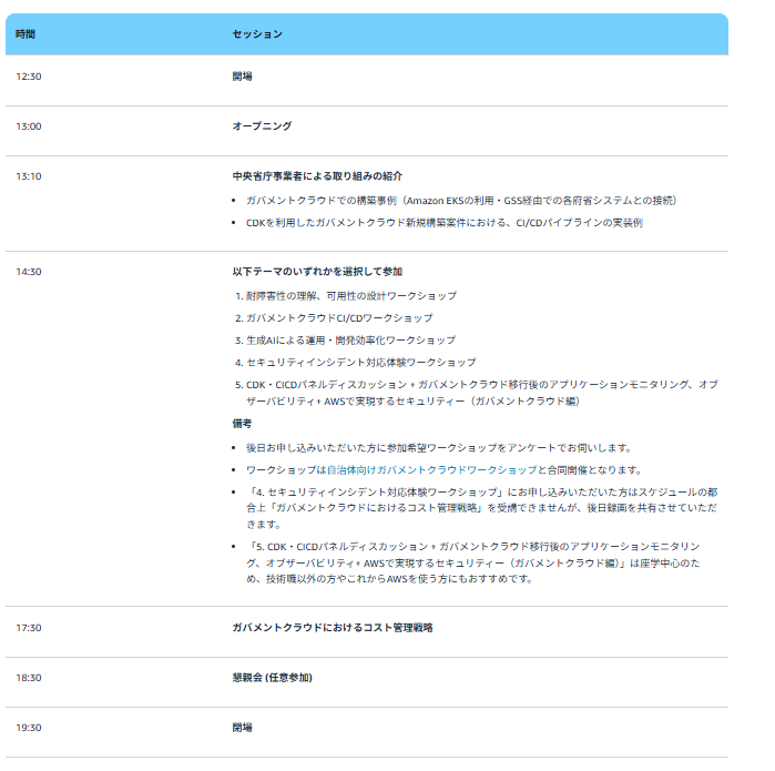 AWSワークショップ_アジェンダ