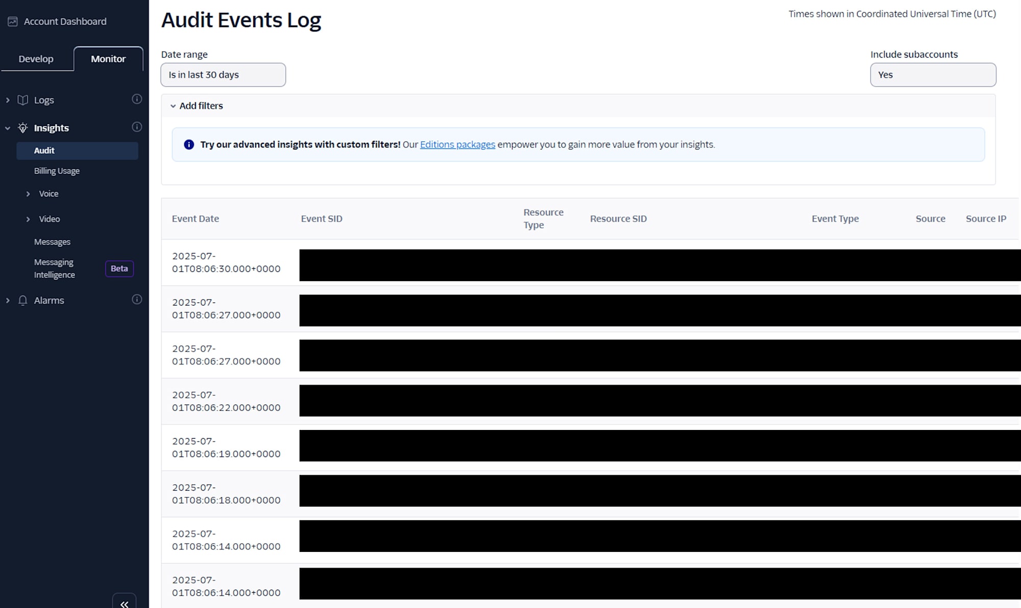 Audit Events Log 一覧