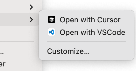 MacOSのフォルダの開く方法にAutomatorで[Open with]を追加できました